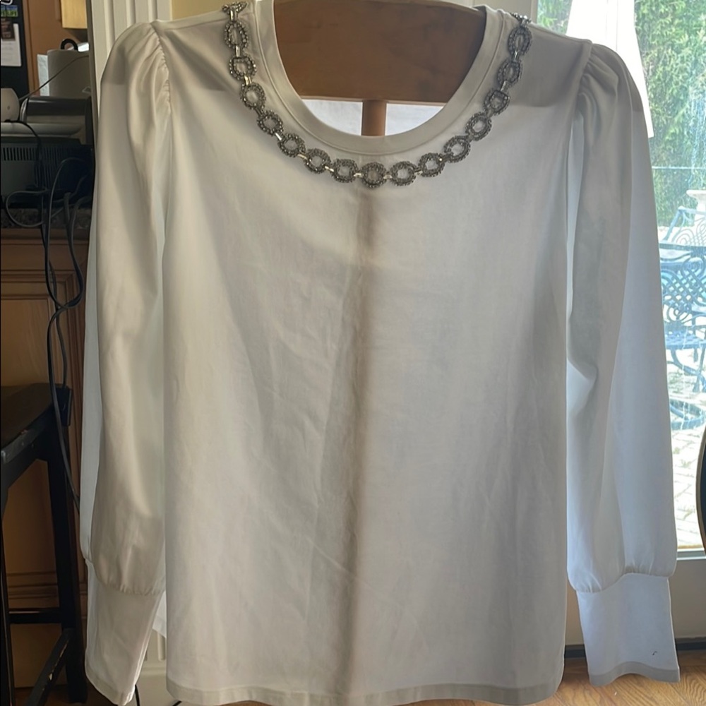 Chico's White Embellished Blouse with Cut Out Details - Picture 2 of 2